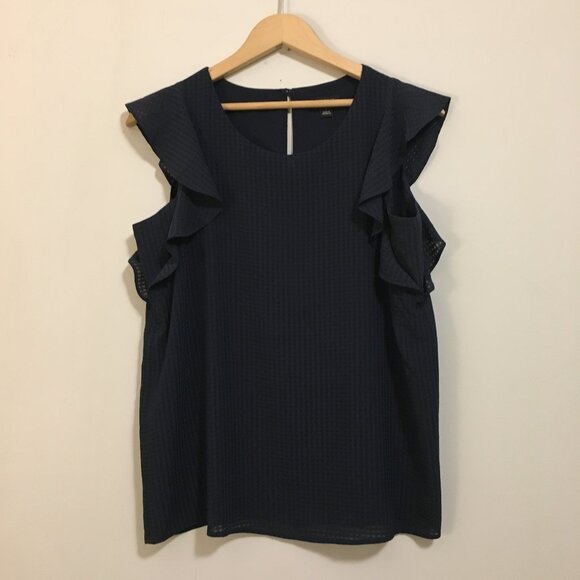Ann Taylor Navy Blue Ruffled Flutter Sleeveless Blouse - Picture 1 of 14